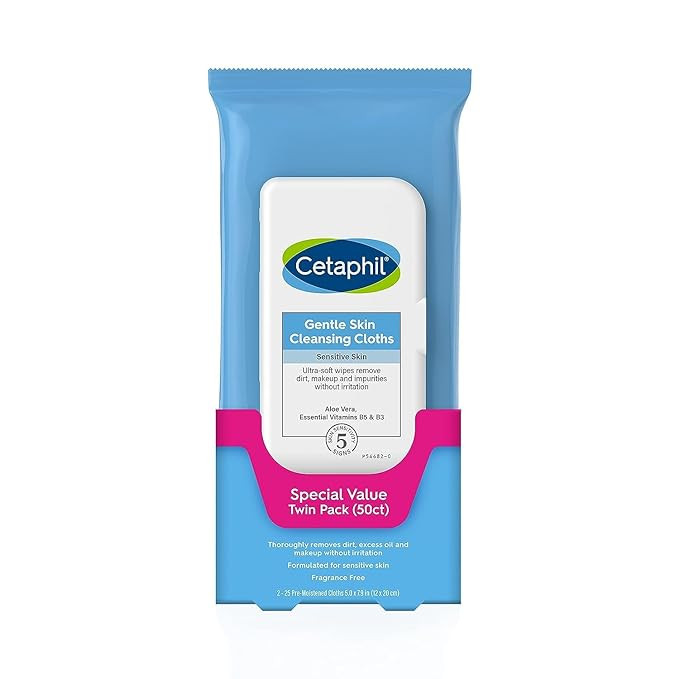Cetaphil Face and Body Wipes, Gentle Skin Cleansing Cloths, 50 Count, Twin Pack, for Dry, Sensiti... | Amazon (US)