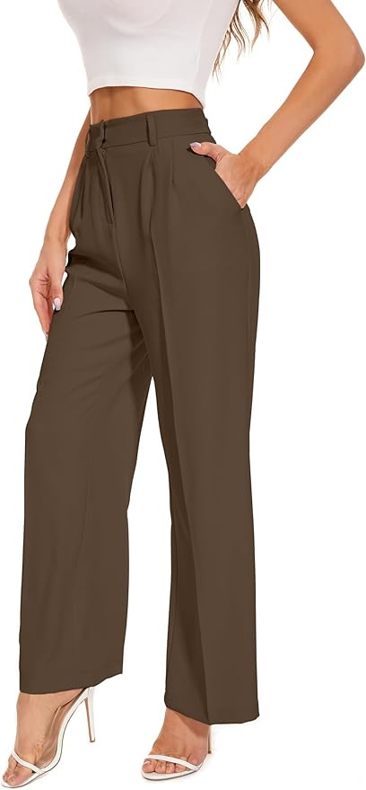 FUNYYZO Wide Leg Pants High Elastic Waisted in The Back Long Straight Suit Pants | Amazon (US)