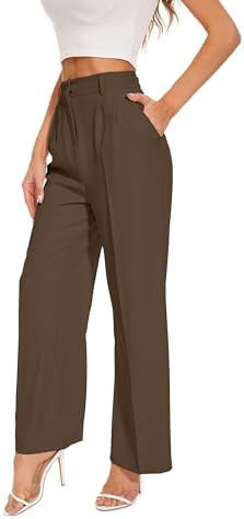 FUNYYZO Wide Leg Pants Women's High Elastic Waisted in The Back Business Work Trousers Long Strai... | Amazon (US)