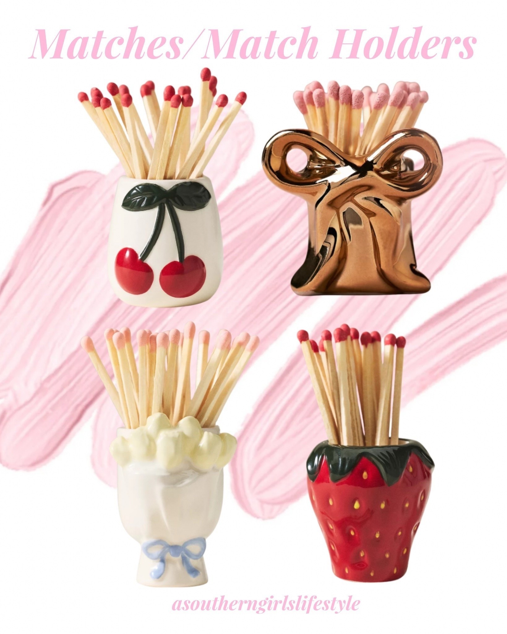 Absolutely adorable Match Holder with matchsticks. Some are on Sale!

Add with a candle for a sweet housewarming gift or just because gift

Cherry, Bow, Roses with Bow & Strawberry

Home Decor. 

#LTKHome #LTKSaleAlert #LTKSeasonal