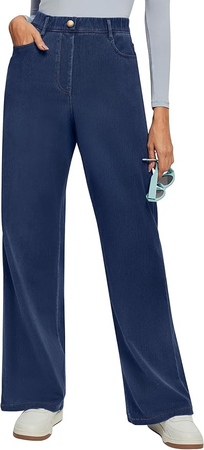 IUGA Wide Leg Jeans Woman Stretchy Pull On Baggy Jeans High Waisted Trendy Womens Jeans Straight ... | Amazon (US)