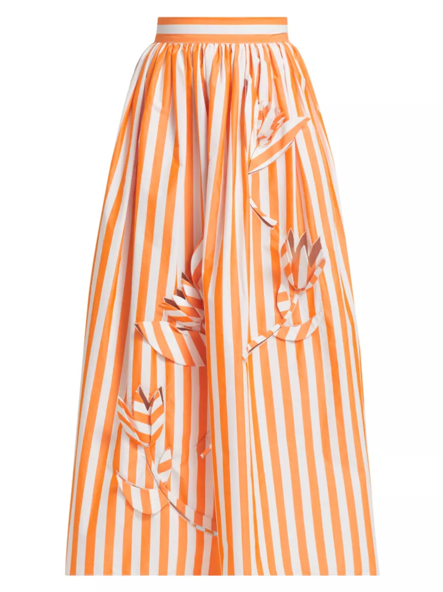 Oscar de la RentaStriped Appliqué Cotton A-Line Midi-Skirt | Saks Fifth Avenue