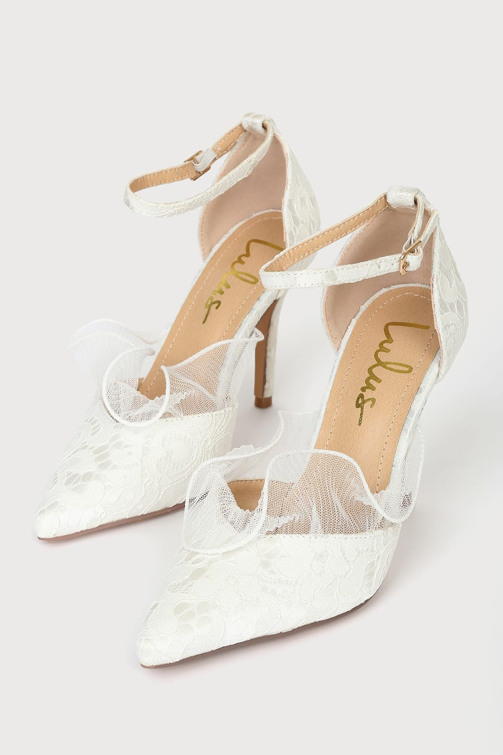 Remmie Ivory Lace Ankle Strap Pumps | Lulus (US)