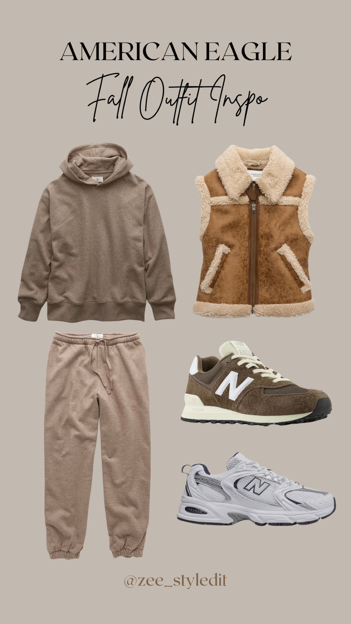 🍂 Fall Outfit Inspo with American Eagle 🍂

Cozy up in style with this perfect fall look:

🧥 AE Shearling Vest: Soft and stylish, this vest adds warmth without bulk. 

👖 AE Everyday Luxe Jogger: These joggers offer ultimate comfort and a chic silhouette for all-day wear. 

🌟 AE Everyday Luxe Hoodie: The go-to hoodie for that cozy, laid-back vibe—perfect for layering. 

👟 New Balance 530 Sneaker: Classic and comfy, these sneakers are ideal for casual outings. 

👟 New Balance 574 Sneaker: Timeless design meets comfort—these are a fall essential! 

Get ready to embrace the season! 🍁✨

#LTKSeasonal #LTKU #LTKGiftGuide