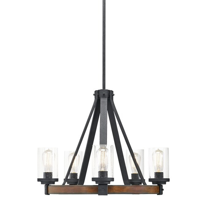 Kichler Barrington 5-Light Distressed Black and Wood Tone Rustic Chandelier | Lowe's