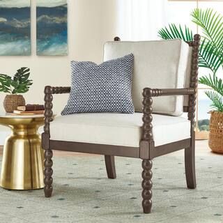Classic Wood Spindle Upholstered Accent Chair in Biscuit Beige (28" W) | The Home Depot