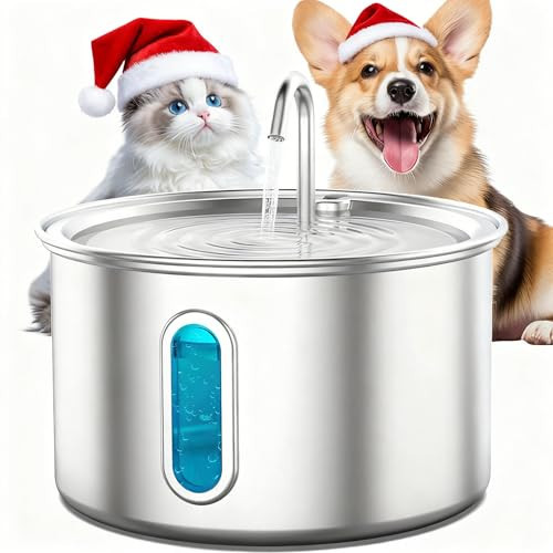 Nasebila Stainless Steel Cat Water Fountain, 3.2L/108oz Quiet Automatic Cat Water Dispenser, Indoor Pet Spout, Dog Drinking Bowl with 1x Filter & 1x Sponge for Cats/Dogs/Multiple Pets - Silver | Amazon (US)