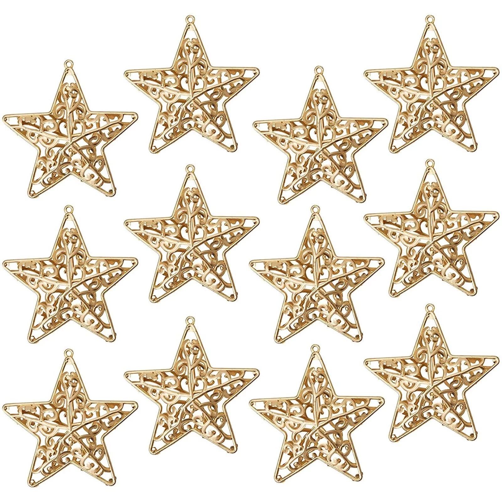 12 Pack Gold Christmas Tree Star Ornaments Set for Xmas Holiday Hanging Decorations, 3.4 x 1.3 in... | Walmart (US)