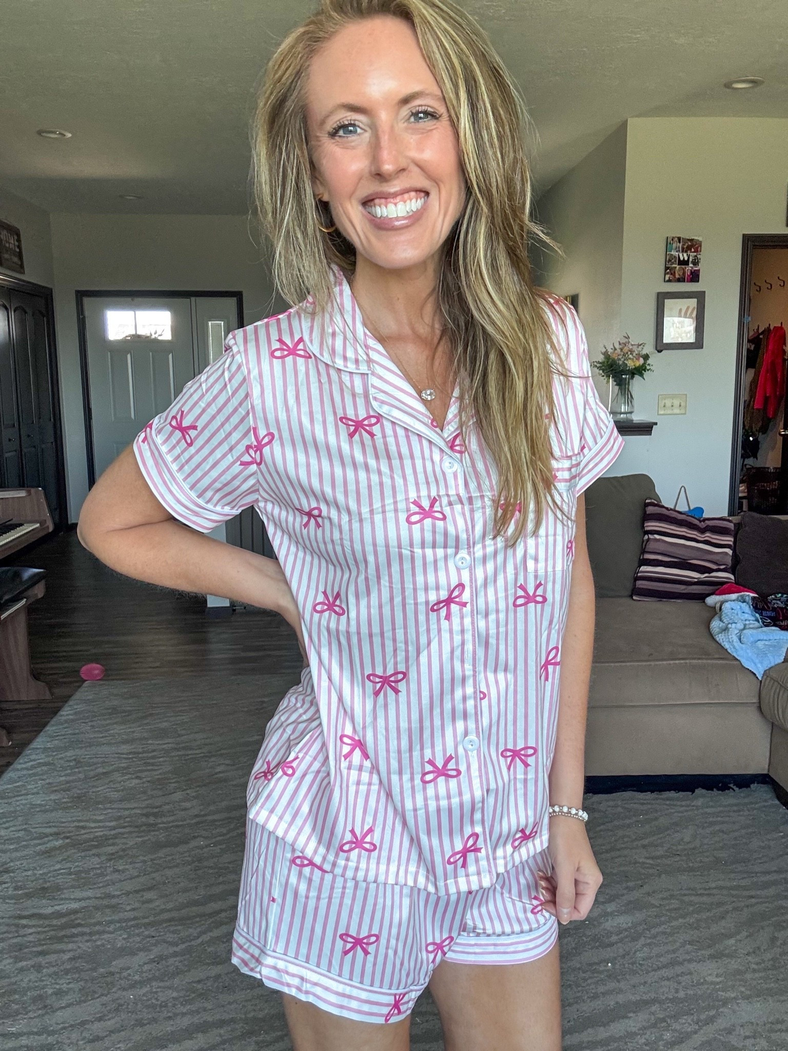 Cute and comfy pjs are always a must! Loving the pink stripes and bows! 💕 Wearing a small. Do come in more prints.

As an Amazon Influencer I earn commission on qualifying purchases.

Pink pjs, mom style, comfy pajama set, striped pj set, shorts pj set, spring pajamas, summer pjs

#LTKgrwm #LTKmorningroutine #LTKOver40