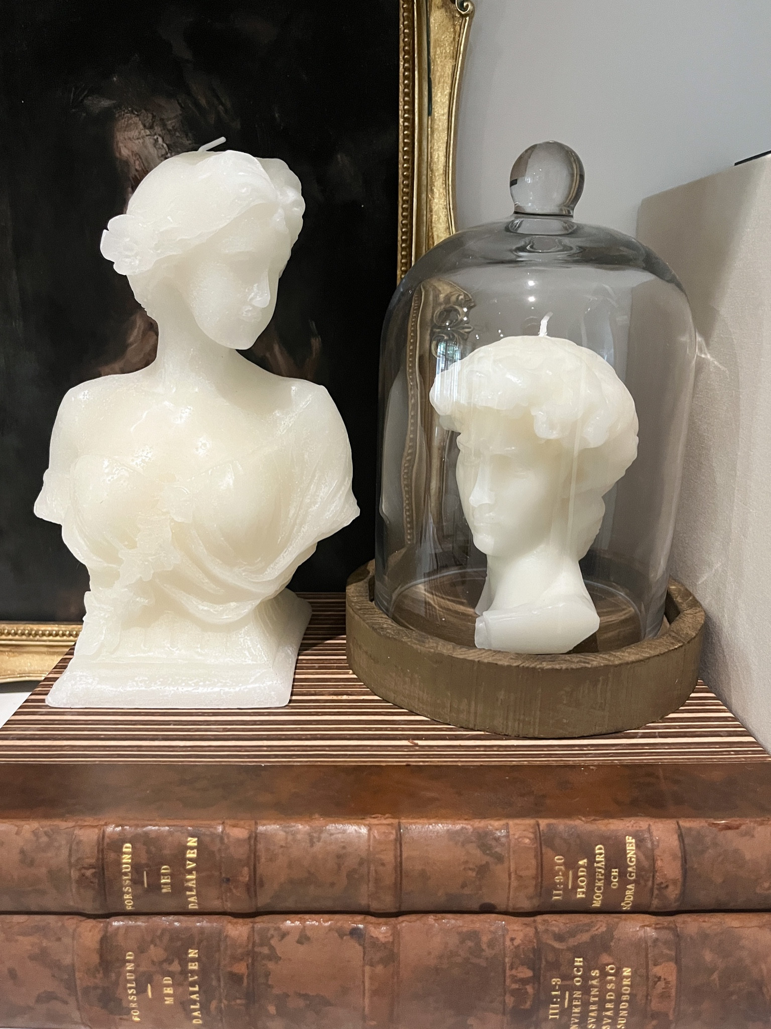 Bust candles and cloche with wood vase 

#LTKstyletip #LTKhome #LTKfindsunder50