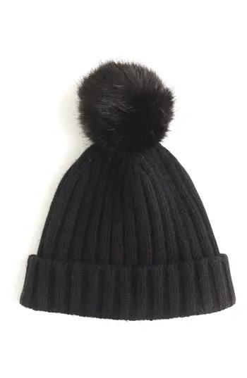 Women's J.crew Ribbed Faux Fur Pom Beanie - | Nordstrom