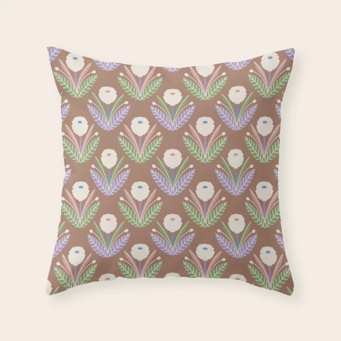 Latte Dahlias Inspired by PANTONE 17 1230 Mocha Mousse Throw Pillow by Maritza Lisa | Society6 | Society6