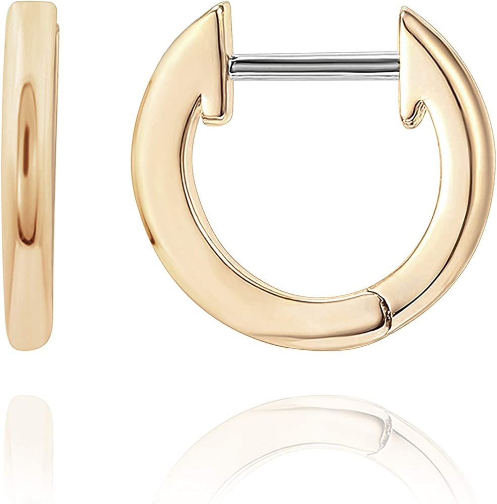 14K Gold Plated, Gold Vermeil, S925 Sterling Silver Cuff Earrings Huggie Stud | Small Hoop Earrin... | Amazon (US)