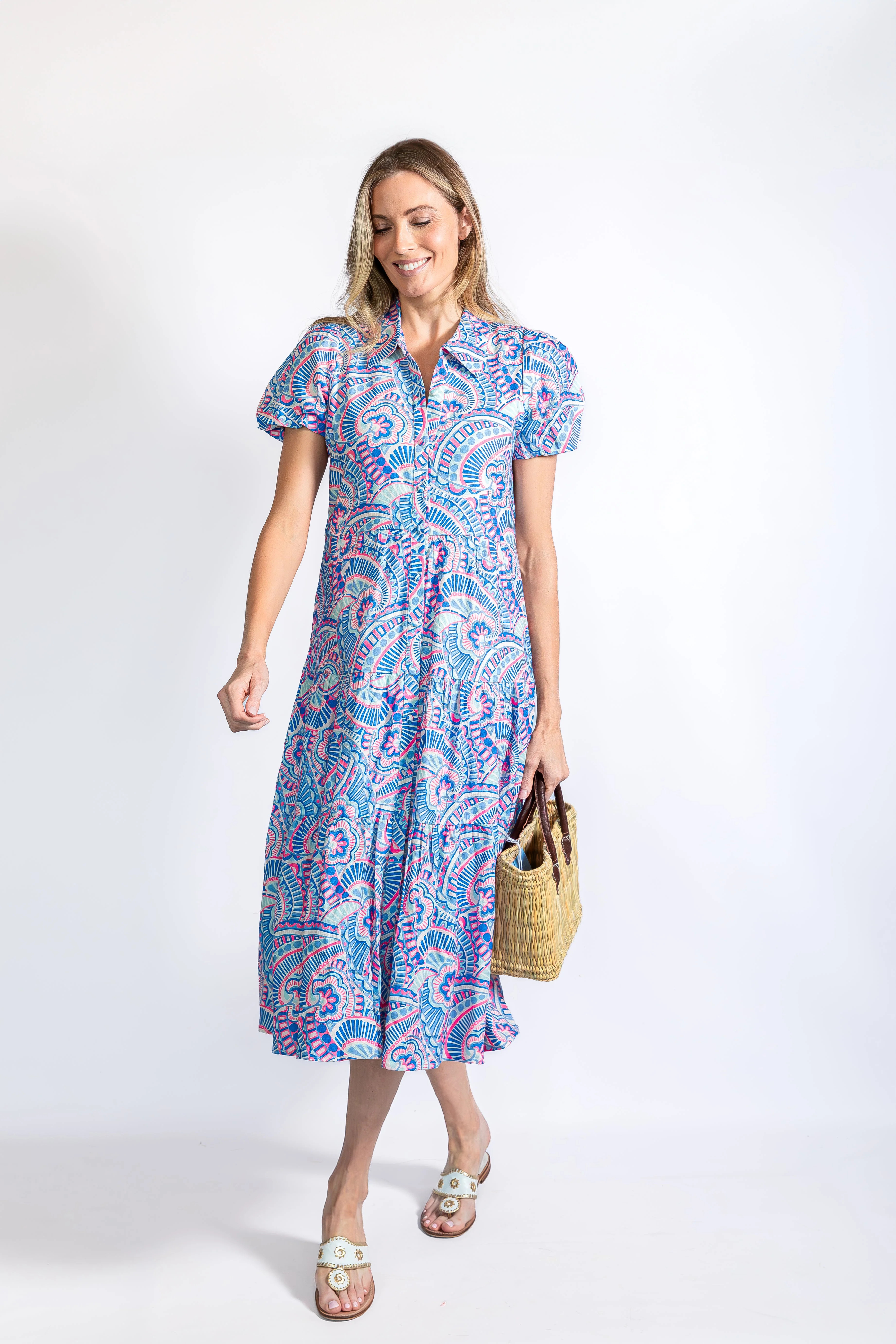 Kaleidoscope Print Button Front Midi Shirt Dress | Sail to Sable