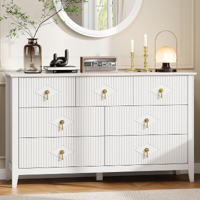 Fluted Dresser 54 Inch Wide Storage Organizer Cabinet for Living Room Hallway Entryway White | Target