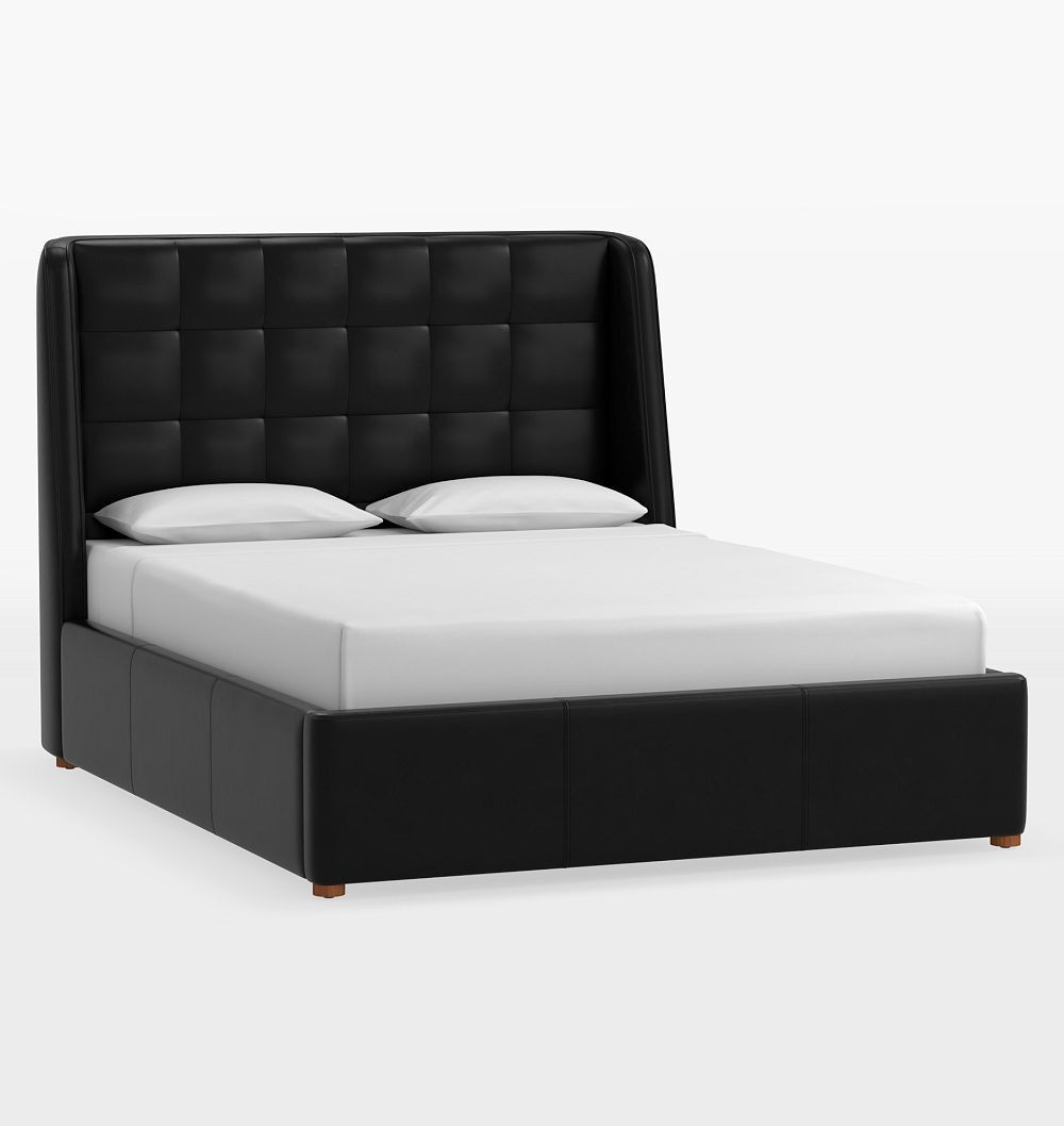 Kenton Upholstered Leather Bed - Queen - Mont Blanc Midnight | Rejuvenation