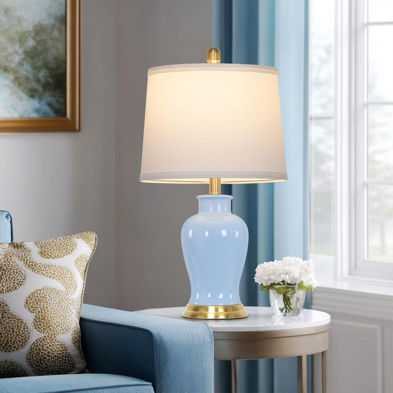 23" Modern Blue Ceramic Table Lamps Set of 2, Coastal Ceramic Lamps for Living Room, Classic Beds... | Amazon (US)