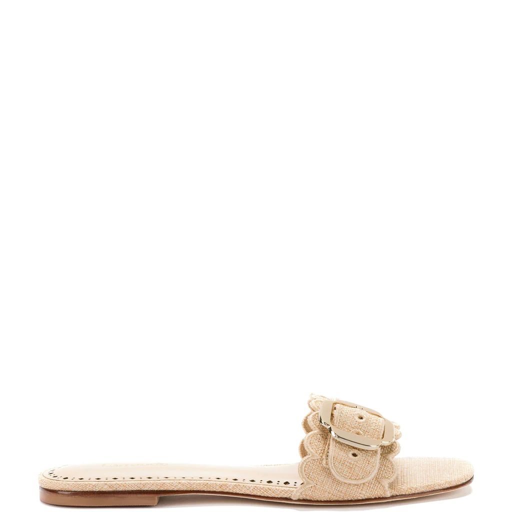 Ivy Broderie Flat Mule In Beige Raffia | Over The Moon Gift