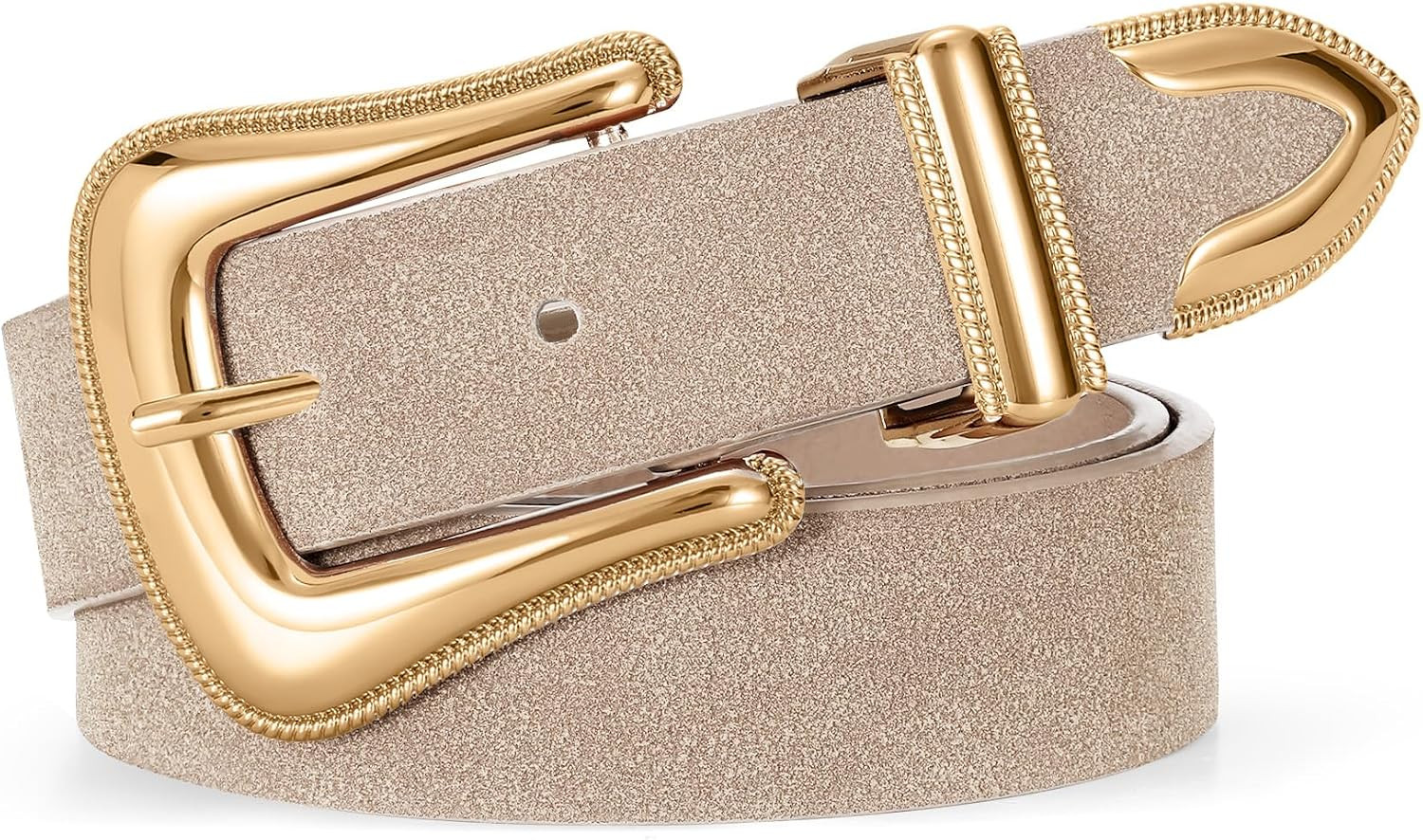 XZQTIVE Women’s Western Suede Leather Belt – Cowgirl Belt with Retro Gold Buckle for Jeans & Dresses | Amazon (US)