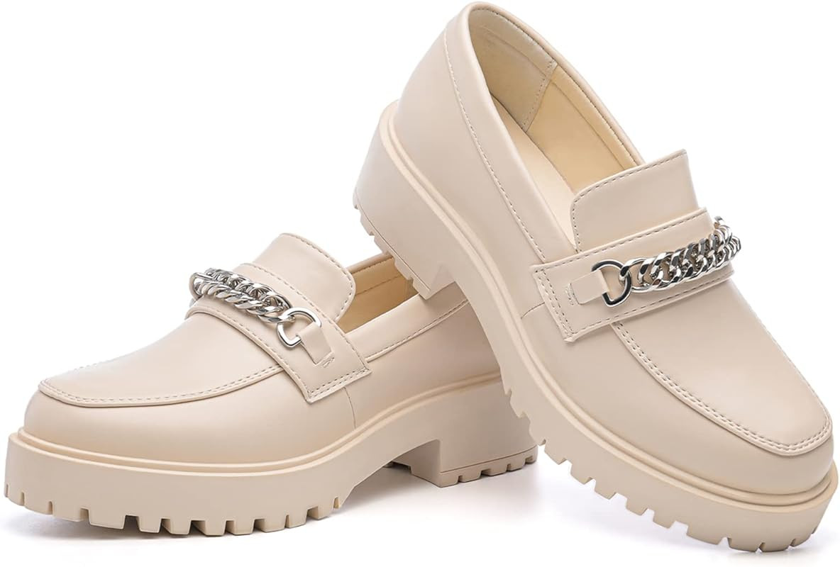 YETIER Platform Womens Loafer Leather Slip-ons Round Toe Chunky Loafer Shoes Penny Casual Fashion... | Amazon (US)