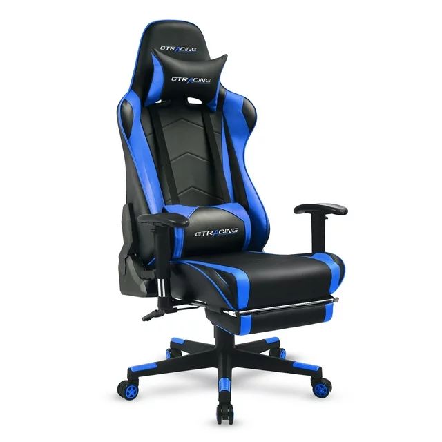 GTRACING Gaming Chair Office Chair PU Leather with Footrest&Adjustable Headrest,Blue | Walmart (US)