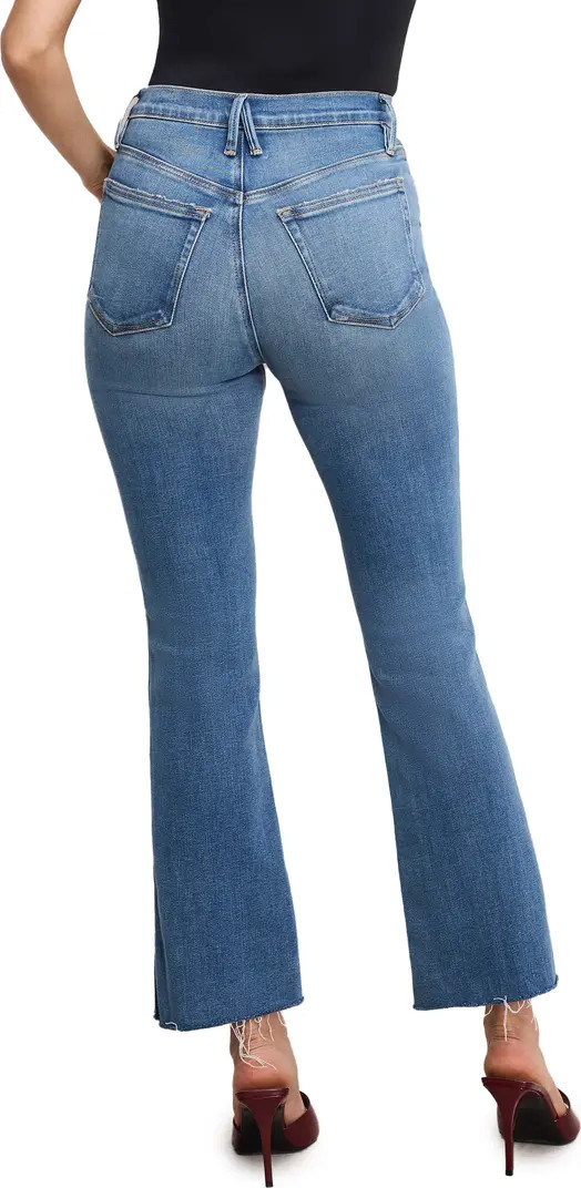 Good American Soft-Tech Good Flare Raw Hem High Waist Ankle Flare Jeans | Nordstrom | Nordstrom