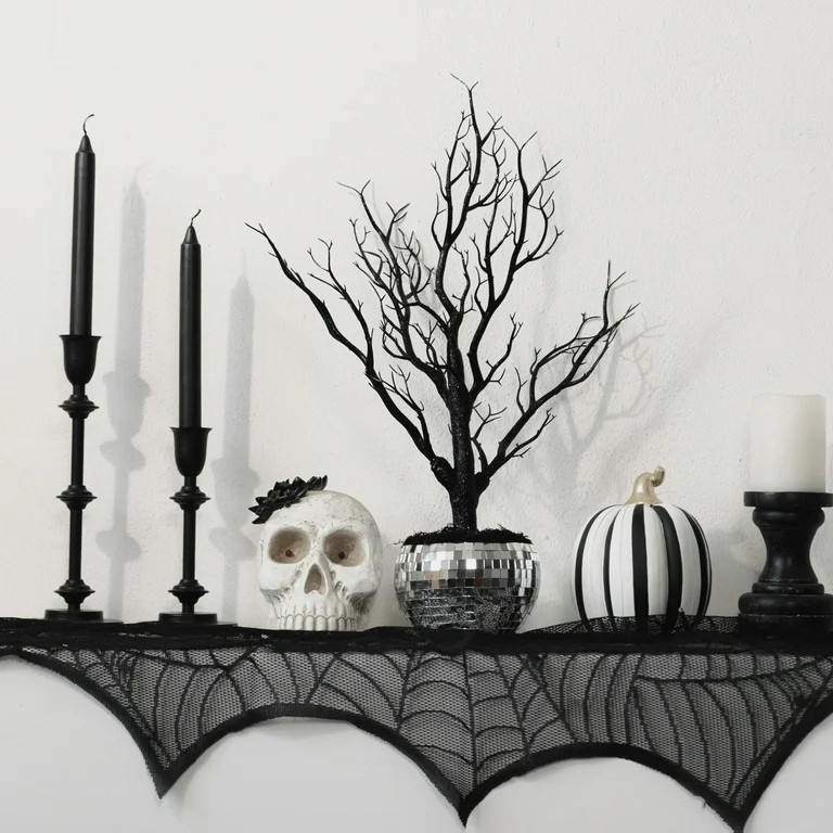 Ghostly Disco Tree Tabletop Decor, Silver & Black, 18", Halloween by Way To Celebrate | Walmart (US)