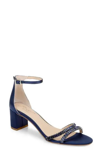 Jewel Badgley Mischka Joanne Embellished Block Heel Sandal in Navy at Nordstrom Rack, Size 5.5 | Nordstrom Rack