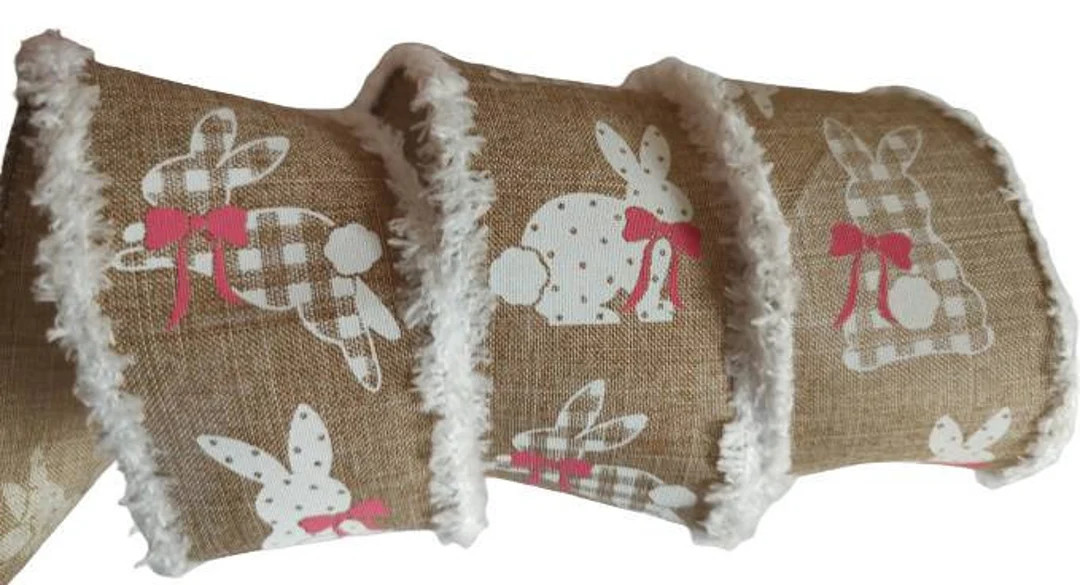 2.5 Easter Ribbon 2.5 Easter Rabbit Wired Ribbon 2.5 Wired Wreath Natural Bunny Ribbon Pastel Eas... | Etsy (US)