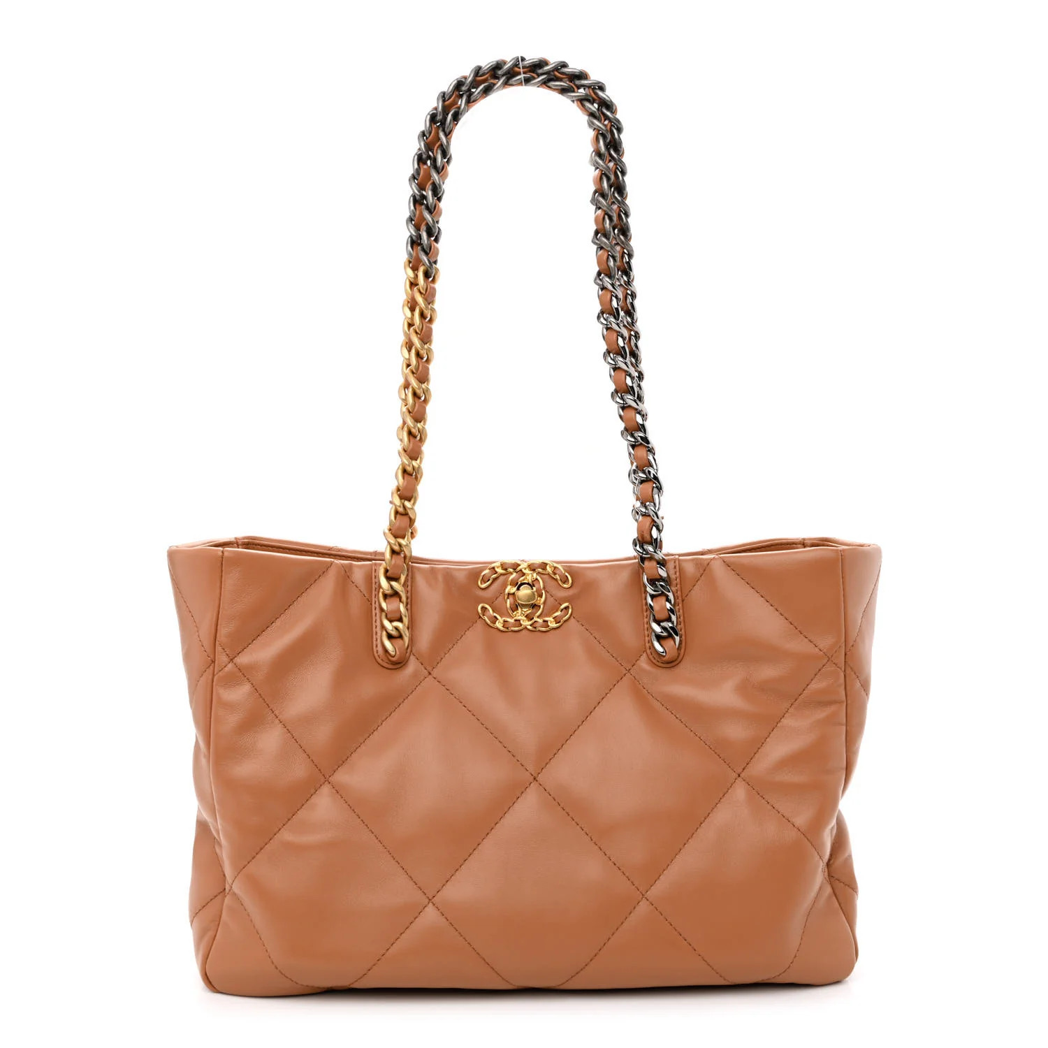 Lambskin Quilted Chanel 19 East West Shopping Bag Brown | FASHIONPHILE (US)