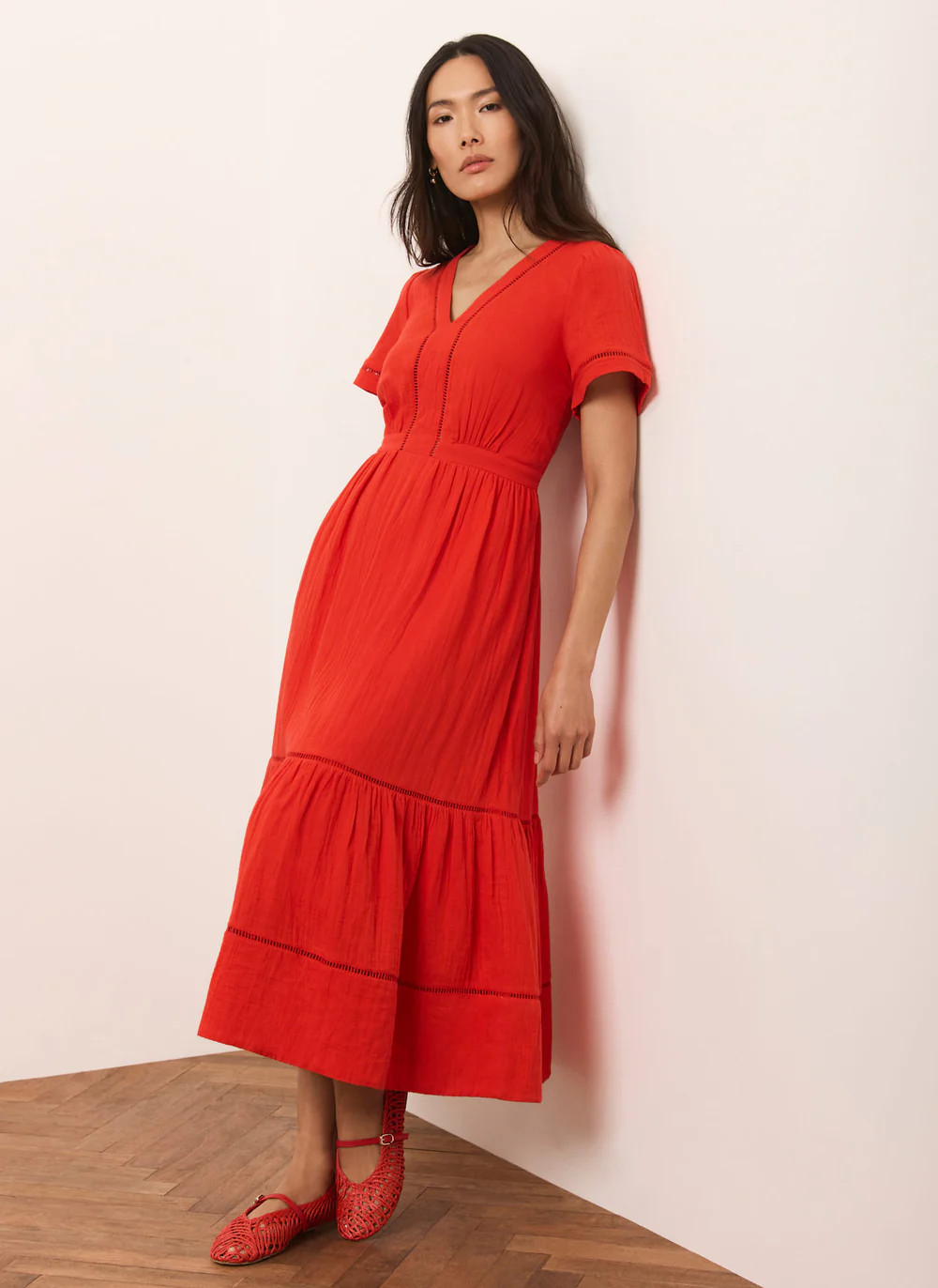 Red Cotton Midi Dress | Mint Velvet