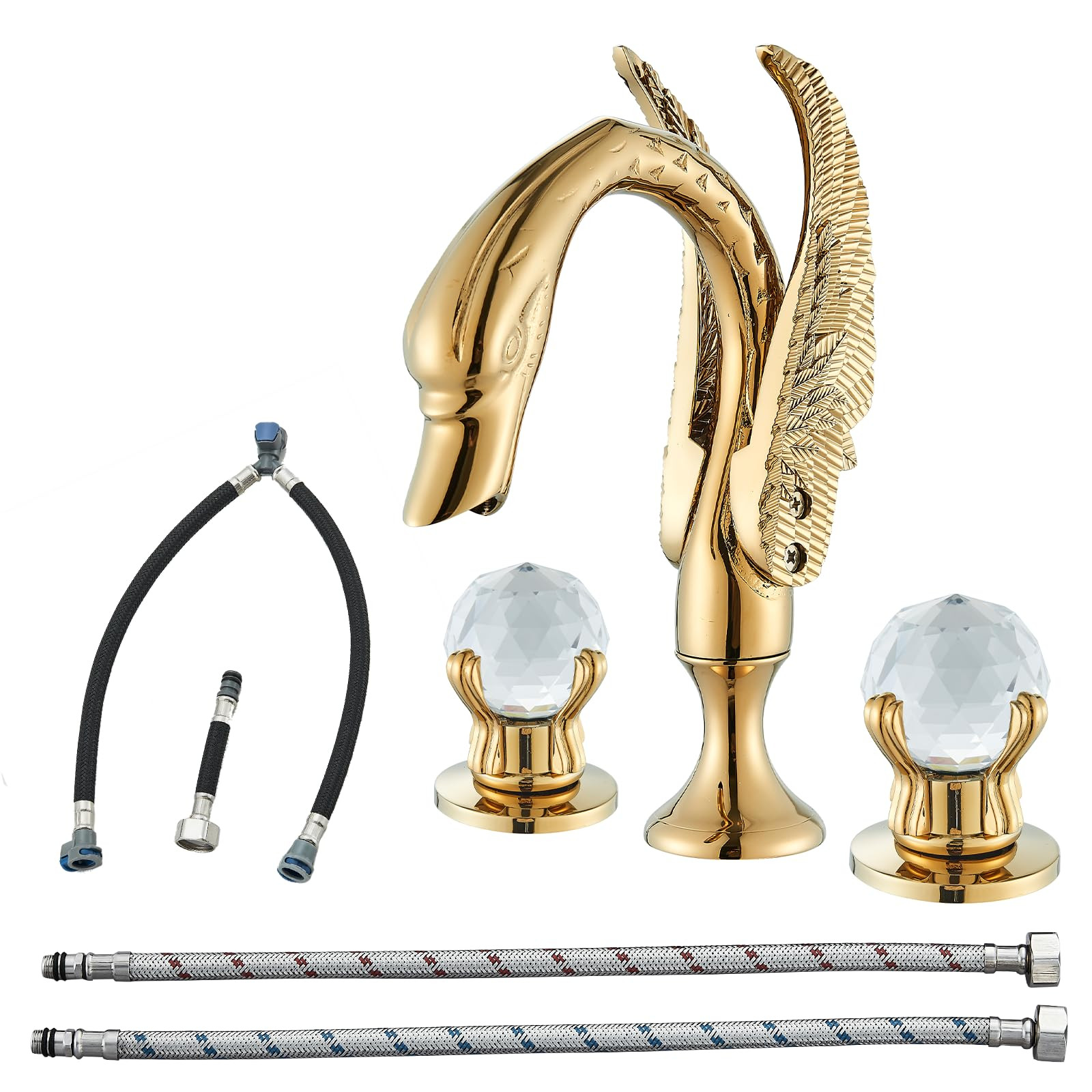 Widespread Bathroom Facuet Gold Swan Bathroom Sink Faucet 3 Hole 2 Handle Crystal Bathroom Vanity... | Amazon (US)