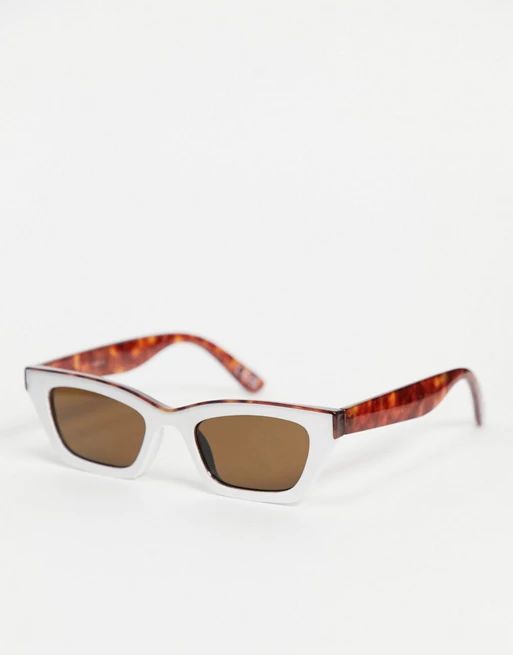 ASOS DESIGN square cat eye sunglasses with brow detail in white | ASOS (Global)