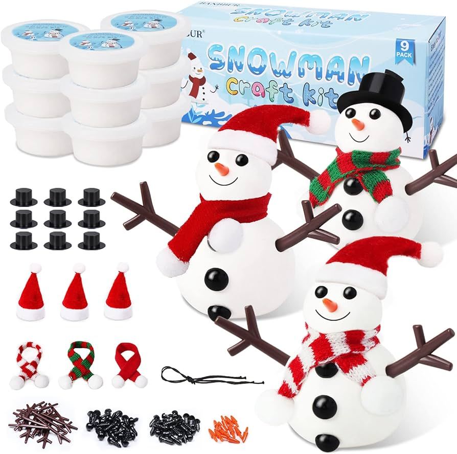 BANBBUR 9Pack Build a Snowman Kit Snowman Crafts for Kids,Molding Clay Snowman DIY Kit, Christmas... | Amazon (US)