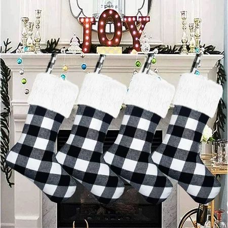 Christmas Stockings- 4 Pack 18 Buffalo Plaid Christmas Stockings with White Plush Faux Fur Cuff Fami | Walmart (US)