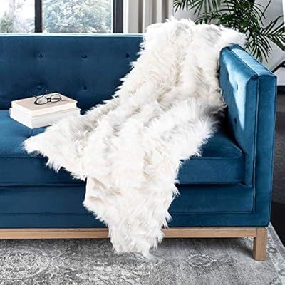 Safavieh Home Collection Luxe Feather Throw, White | Amazon (US)