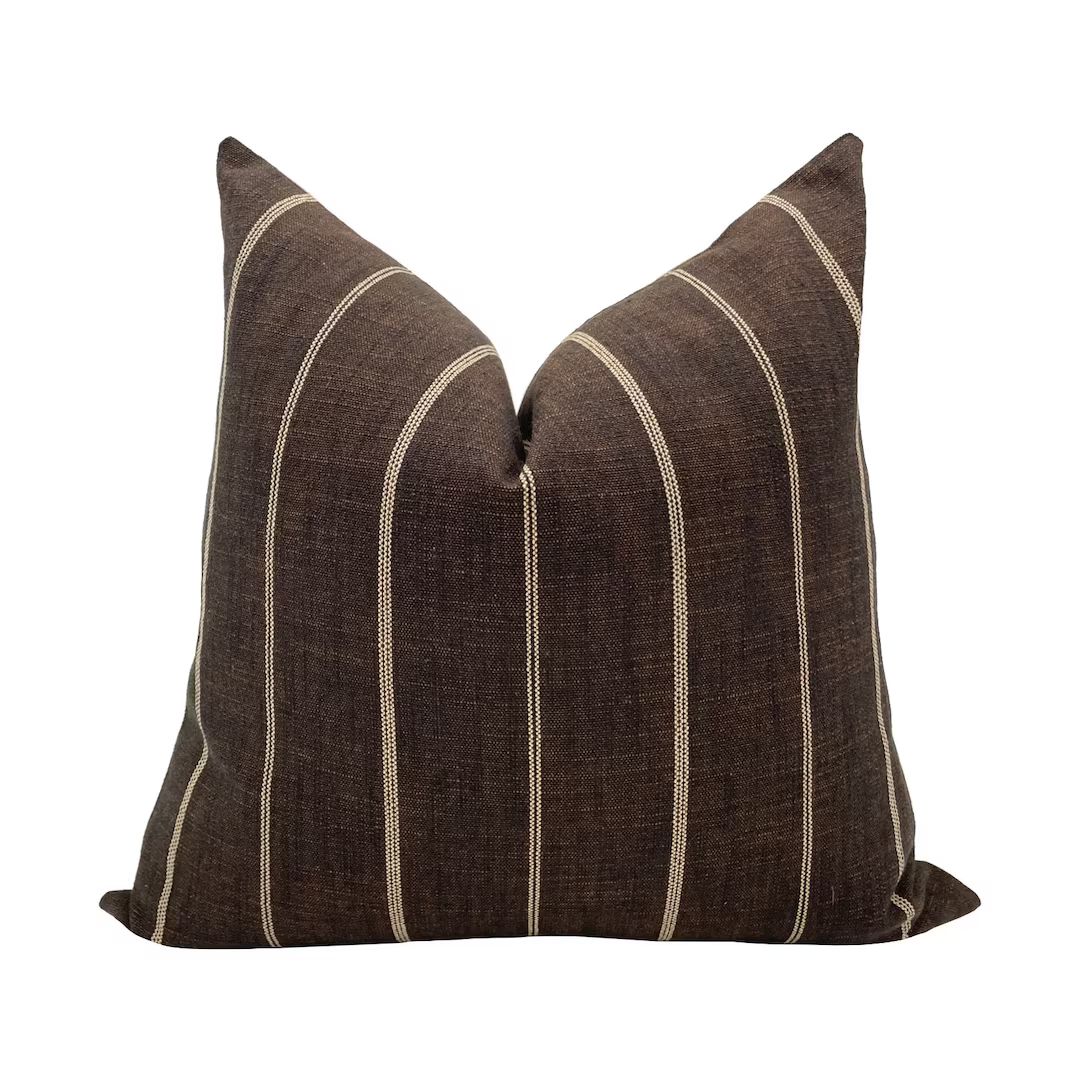 JOSIE || Brown Striped Pillow Cover, Designer Pillow, Textured Pillow, Moody Pillow Cover | Etsy (US)