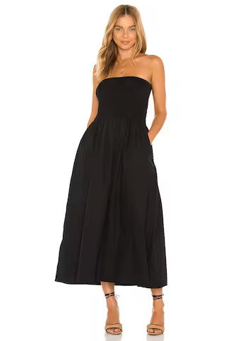 FAITHFULL THE BRAND Madella Midi Dress in Plain Black from Revolve.com | Revolve Clothing (Global)