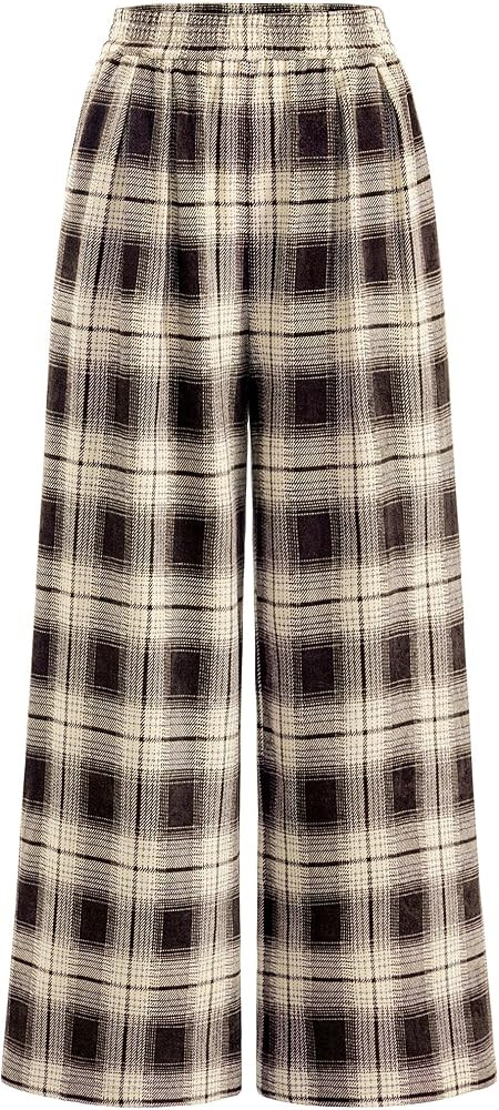 PRETTYGARDEN Casual Women's Pants 2025 Elastic Waist Palazzo Long Pajama Wide Leg Trousers Knit F... | Amazon (US)