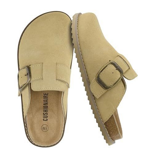 CUSHIONAIRE Blain Genuine Suede Clogs for Women | Slip-On Mules with Memory Foam & Oversized Buckle | Non-Slip Comfort Clogs & Mules Shoes for Women, Sand 6 | Amazon (US)