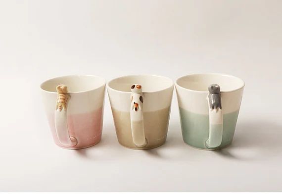 Ceramic Cat Mug Handmade, Kawaii Mug For Cat Lover, Cat Themed Gifts, Cute Mug For Crazy Cat Lad... | Etsy (US)
