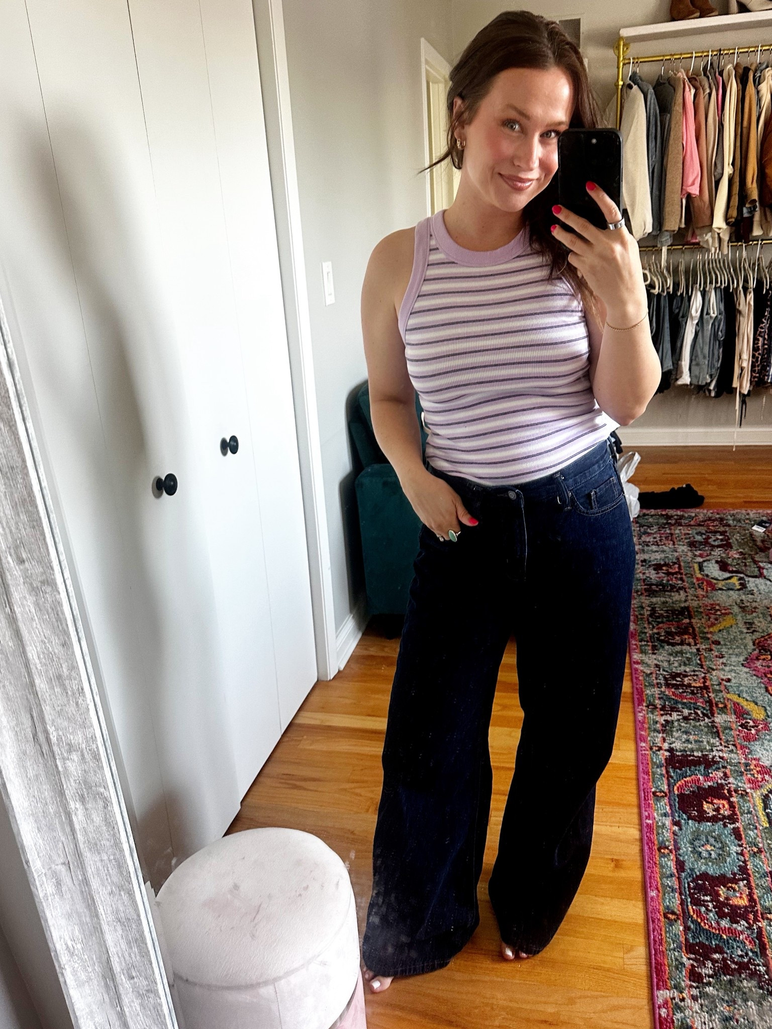 I love old navy jeans so much, these are half off right now, they are the perfect wideleg jean. And this striped tank top is half off right now. 
#springfashion #springoutfit #momoutfit #casualoutfit #comfyoutfit #jeans #widelegjeans #highwaistedjeans 

#LTKSaleAlert #LTKootd #LTKmomlife