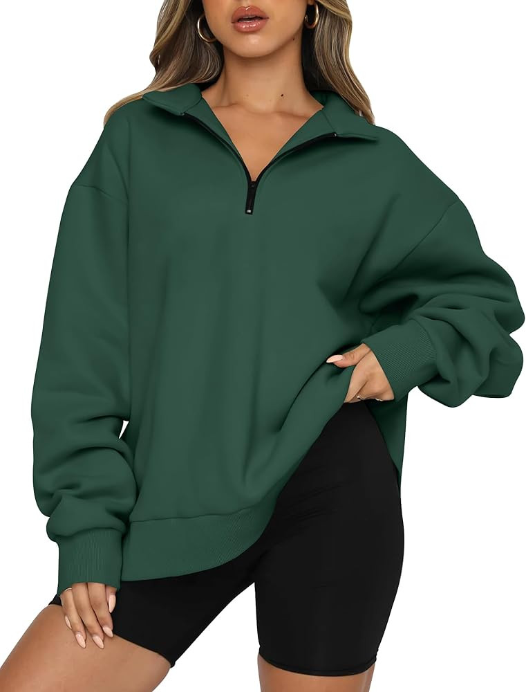Trendy Queen Women's Oversized Half Zip Fleece Sweatshirts-Cozy Pullover, Drop Shoulder for Fall ... | Amazon (US)