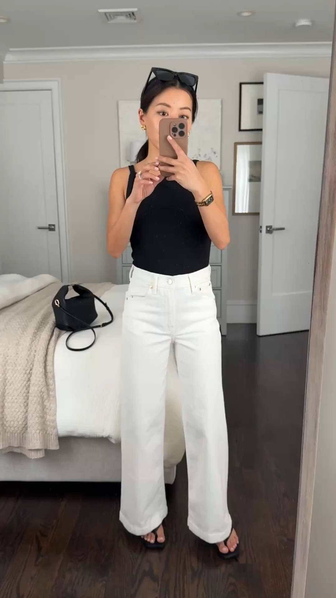 Gap jeans sale!

• waist runs loose: Gap stride ankle jeans in 24 regular. I got regular instead of petite so that I can wear these as full length with flats and sneakers 

• top is old gap 

• polene beri bag not linkable 

Casual petite mom summer outfits with wide leg white jeans

#LTKmomlife #LTKootd #LTKPetite