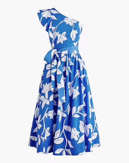 Blue and white floral print one shoulder midi dress 

#LTKfindsunder100 #LTKSeasonal #LTKsalealert