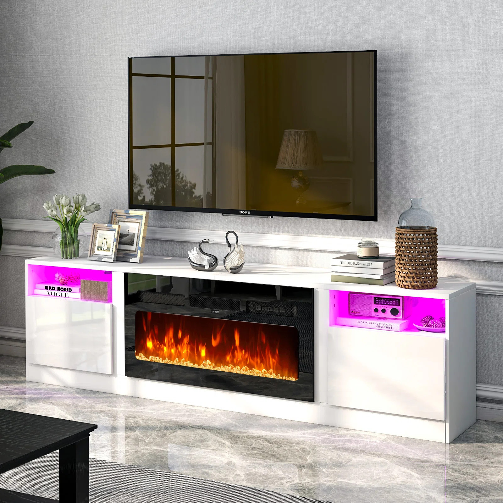 Ivy Bronx Glenyce TV Stand for TVs up to 88" with Electric Fireplace Included & Reviews | Wayfair | Wayfair North America