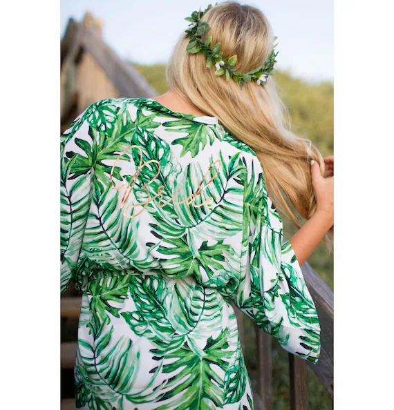 Palm Leaf Bridal Robe Palm Leaf Bridesmaid Robes - Beach Bridesmaid Gift Tropical Bridesmaid Robe... | Etsy (US)