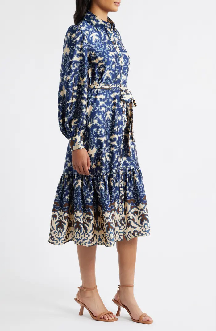 Print Tie Waist Midi Shirtdress | Nordstrom