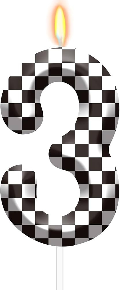 Checkered Flag Birthday Candles, Number 3 Candle Birthday Cake Decoration for Boys Girls, Cake To... | Amazon (US)