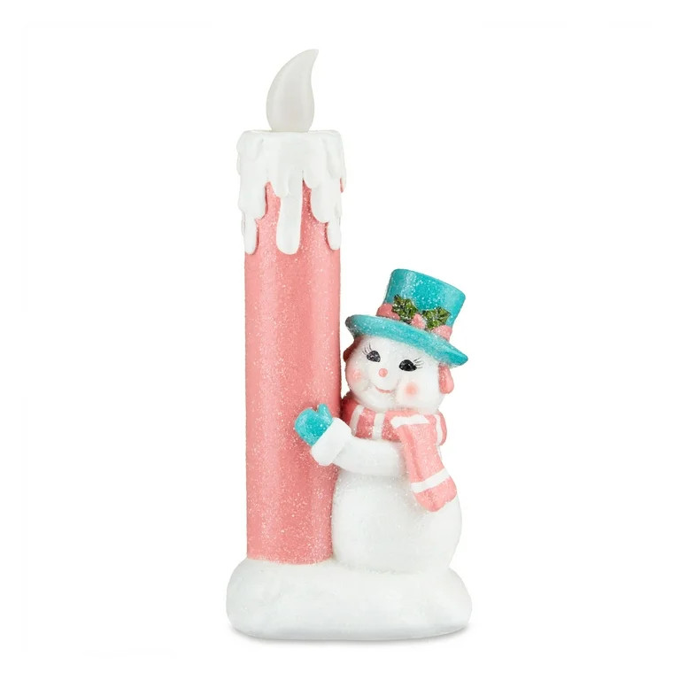 Mr. Christmas 9.5" Snowman Lit Candle Decoration, Pink | Walmart (US)